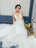 LTP1625,Sexy Deep V-Neck Spaghetti Straps Tulle Wedding Dresses,A-Line White Bridal Wedding HZ0307