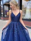 LTP0868,2025 Navy Blue Prom Dresses,Tulle Evening Dress,Applique Long Prom Dress Party HZ0307