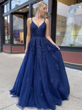 LTP0868,2025 Navy Blue Prom Dresses,Tulle Evening Dress,Applique Long Prom Dress Party HZ0307