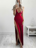 LTP1223,Sexy Red Split Evening Prom Dresses,V-Neck Long Homecoming HZ0307
