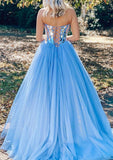 Sweetheart Blue Tulle Ball Gown Sleeveless Prom HZ0307