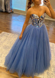 Sweetheart Blue Tulle Ball Gown Sleeveless Prom HZ0307