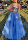 Sweetheart Blue Tulle Ball Gown Sleeveless Prom HZ0307