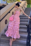 LTP1712,Unique Design Pink/Black Cake Prom Dresses, Strapless Tea Length Birthday HZ0307