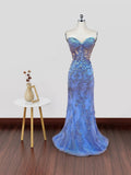 LTP1723,Sky Blue Applique Mermaid Prom Dresses, Sweetheart Tulle Long Evening Prom Dresses, Party HZ0307