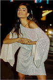 LTP1800,Silver Sequin Homecoming Dresses, Open Sleeves Party HZ0307