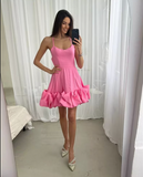 LTP1825,Spaghetti Straps A-Line Cloud Hem Satin Homecoming HZ0307