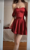 Off The Shoulder Red A-Line Satin Homecoming HZ0307