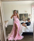 Sweetheart Pink Floral 3D Flowers Evening Prom Dresses With Side HZ0307