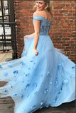 Two Pieces 3D Floral Appliques Off The Shoulder Long Prom HZ0307