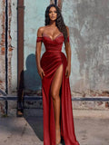 Off Shoulder Beaded Prom Dress - Long Satin Evening HZ0307