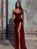 Off Shoulder Beaded Prom Dress - Long Satin Evening HZ0307