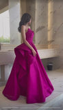 Sleeveless Fuchsia A-Line Satin Formal Prom Dress, Hot Pink Birthday HZ0307