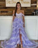 Light Blue Sequin Appliques Tiered Ruffles Prom HZ0307