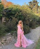 Sweetheart Pink Floral 3D Flowers Evening Prom Dresses With Side HZ0307