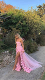 Sweetheart Pink Floral 3D Flowers Evening Prom Dresses With Side HZ0307