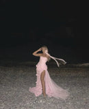 Sweetheart Pink Floral 3D Flowers Evening Prom Dresses With Side HZ0307
