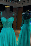 Straps Red Beaded Corset A-line Long Formal Dress with HZ0307