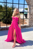 Hot Pink Sweeheart Cutout Pleated Long Party HZ0307
