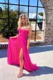 Hot Pink Sweeheart Cutout Pleated Long Party HZ0307