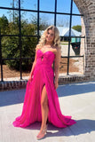 Hot Pink Sweeheart Cutout Pleated Long Party HZ0307