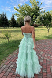 Strapless Mint Green High-low Tiered Ruffles HZ0307