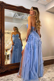 Sweetheart Blue Lace Appliques Long Formal HZ0307