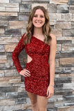 One Sleeves Sequin Mini Tight Homecoming HZ0307