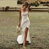 LTP1117,Ivory spaghetti straps sheath long wedding gown,satin wedding bridal HZ0307