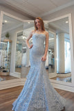 Straps Corset Light Blue Beaded Long Formal HZ0307