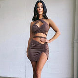 LTP1267,Brown mix match halter satin homecoming HZ0307