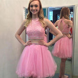 LTP1296,Sweet Pink Two Pieces Lace Beaded Homecoming HZ0307