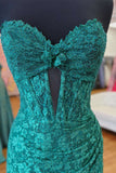 Sweetheart Corset Green Lace Fitted Ruched Long Prom HZ0307
