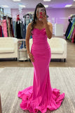 Hot Pink Spaghetti Straps Mermaid Prom HZ0307