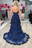 One Shoulder Light Blue Appliques Ruffle Formal HZ0307