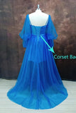 Puff Sleeves Royal Blue Tulle Long Formal HZ0307