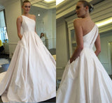 LTP1132,White one shoulder satin long wedding dresses,white prom dresses,long bridal dress wedding HZ0307