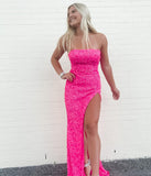 LTP0173,Pink Sequin Long Prom Dress Strapless Mermaid Evening Party HZ0307