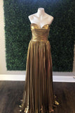 Strapless Gold Ruched A-line Long Formal HZ0307