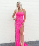 LTP0173,Pink Sequin Long Prom Dress Strapless Mermaid Evening Party HZ0307