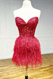 LTP1751,Sweetheart Feather Skirt Lavender Tight Homecoming Dress, Short Prom HZ0307