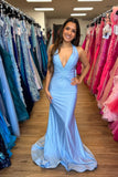 Light Blue Halter Ruched Ruffle HZ0307