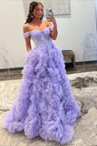 Off The Shoulder Lilac Tulle Prom Dresses HZ0307