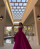 Sleeveless Fuchsia A-Line Satin Formal Prom Dress, Hot Pink Birthday HZ0307