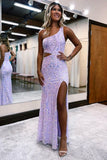Illusion One Shoulder Sequined Applique Long Prom HZ0307