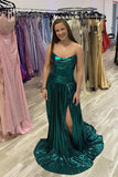 Ruched Strapless Green Metallic A-line Long Formal HZ0307