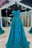 Sweetheart Blue Lace Appliques A-line Long Formal HZ0307