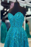 Sweetheart Blue Lace Appliques A-line Long Formal HZ0307