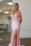 Off the Shoulder Pink Appliques Satin Memaid HZ0307