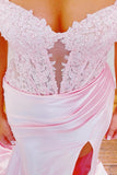 Off the Shoulder Pink Appliques Satin Memaid HZ0307